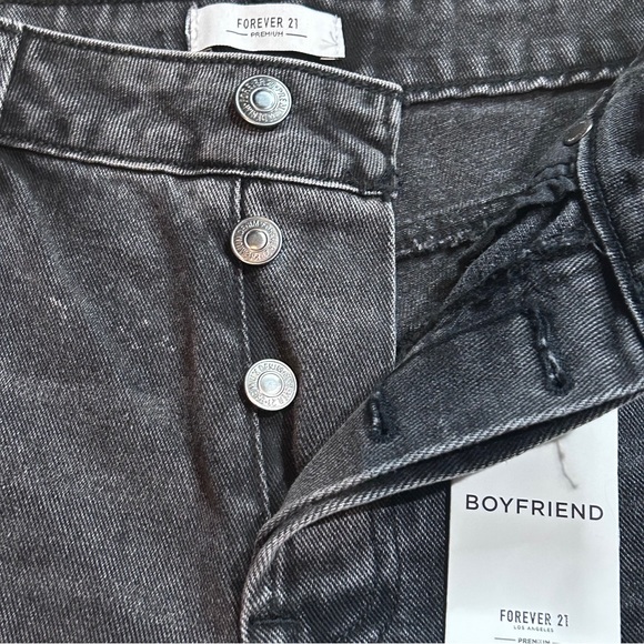 Button fly Boyfriend jeans Sz 26 Distressed Black high rise wide leg - Picture 3 of 12